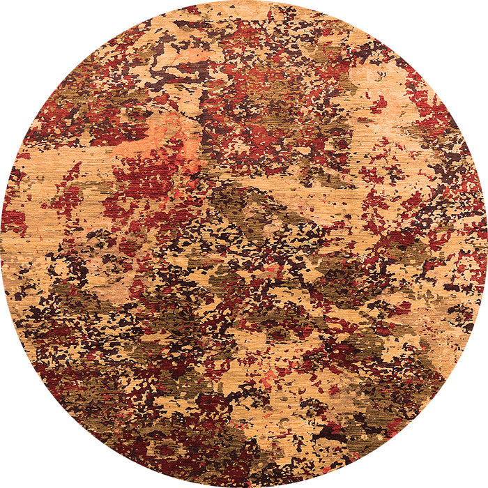 Round Machine Washable Oriental Orange Industrial Area Rugs, wshurb1438org