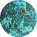 Round Machine Washable Oriental Turquoise Industrial Area Rugs, wshurb1438turq