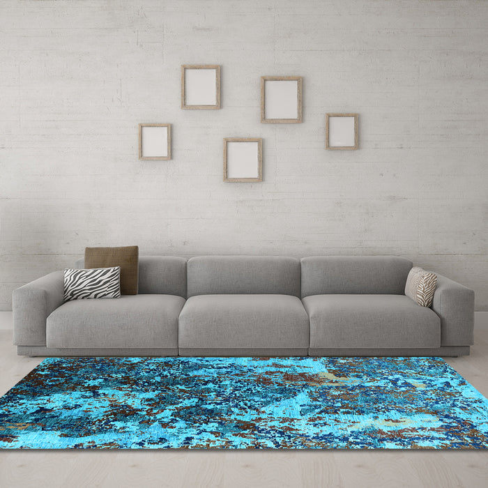 Machine Washable Oriental Light Blue Industrial Rug in a Living Room, wshurb1438lblu