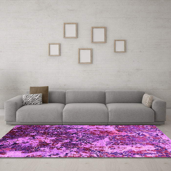 Machine Washable Oriental Pink Industrial Rug in a Living Room, wshurb1438pnk