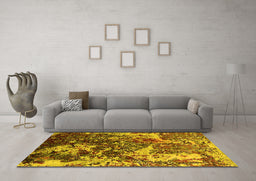 Machine Washable Oriental Yellow Industrial Rug in a Living Room, wshurb1438yw