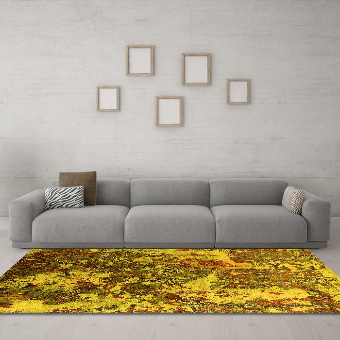 Machine Washable Oriental Yellow Industrial Rug in a Living Room, wshurb1438yw