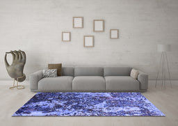 Machine Washable Oriental Blue Industrial Rug in a Living Room, wshurb1438blu