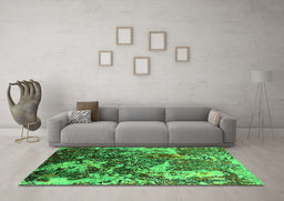 Machine Washable Oriental Green Industrial Area Rugs in a Living Room,, wshurb1438grn