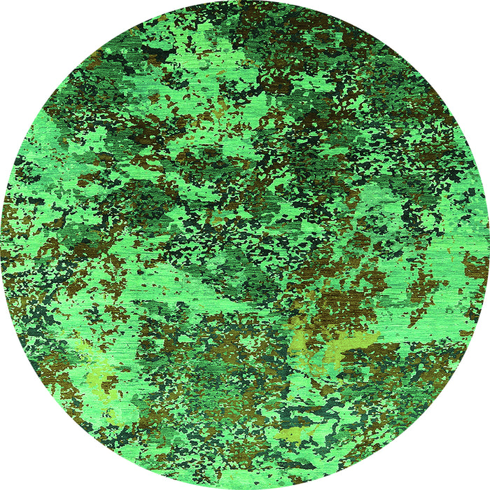 Round Machine Washable Oriental Green Industrial Area Rugs, wshurb1438grn