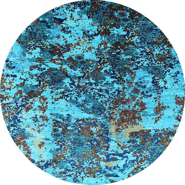 Round Machine Washable Oriental Light Blue Industrial Rug, wshurb1438lblu