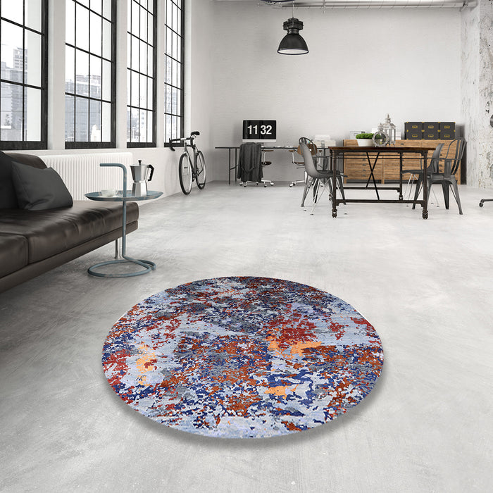Round Machine Washable Industrial Modern Velvet Maroon Purple Rug in a Office, wshurb1438
