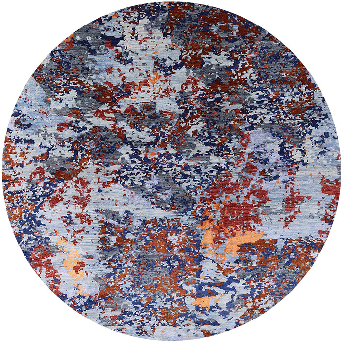 Round Mid-Century Modern Maroon Purple Oriental Rug, urb1438