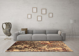 Machine Washable Oriental Brown Industrial Rug in a Living Room,, wshurb1438brn
