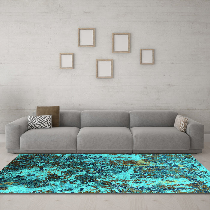 Machine Washable Oriental Turquoise Industrial Area Rugs in a Living Room,, wshurb1438turq