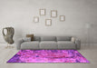 Machine Washable Oriental Pink Industrial Rug in a Living Room, wshurb1439pnk