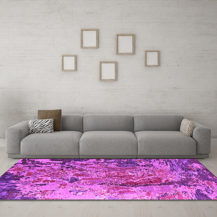 Machine Washable Oriental Pink Industrial Rug in a Living Room, wshurb1439pnk