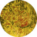 Round Machine Washable Oriental Yellow Industrial Rug, wshurb1439yw