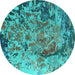 Round Oriental Turquoise Industrial Rug, urb1439turq