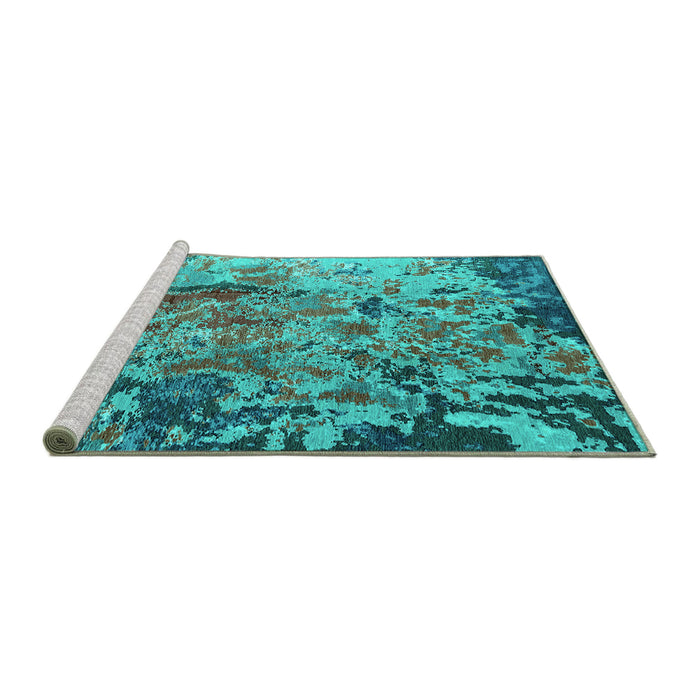 Sideview of Machine Washable Oriental Turquoise Industrial Area Rugs, wshurb1439turq