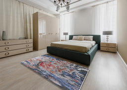 Mid-Century Modern Rosy Purple Oriental Rug in a Bedroom, urb1439