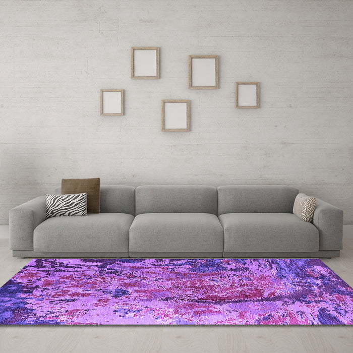 Machine Washable Oriental Purple Industrial Area Rugs in a Living Room, wshurb1439pur