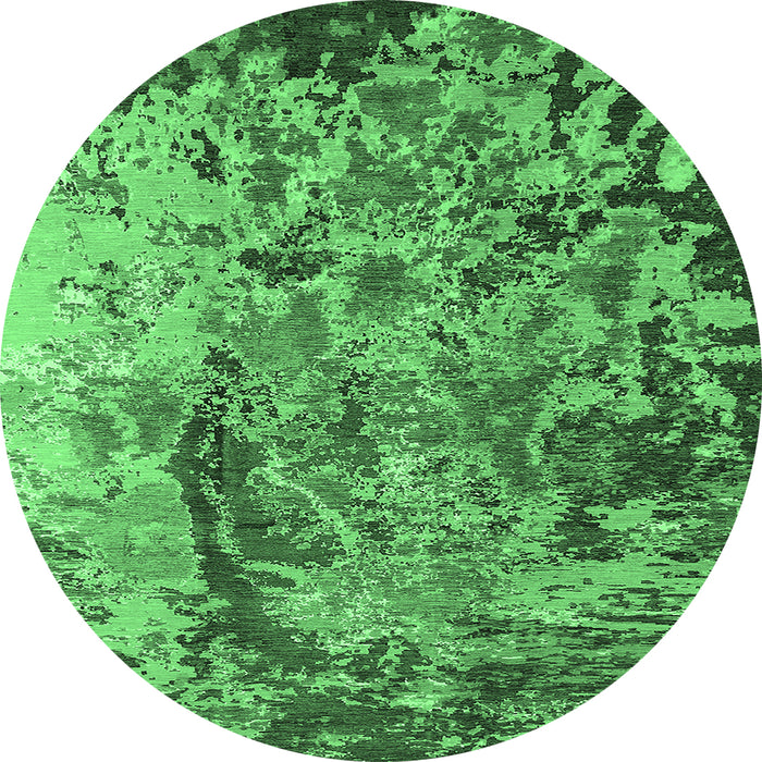 Round Machine Washable Oriental Emerald Green Industrial Area Rugs, wshurb1439emgrn