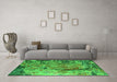 Machine Washable Oriental Green Industrial Area Rugs in a Living Room,, wshurb1439grn