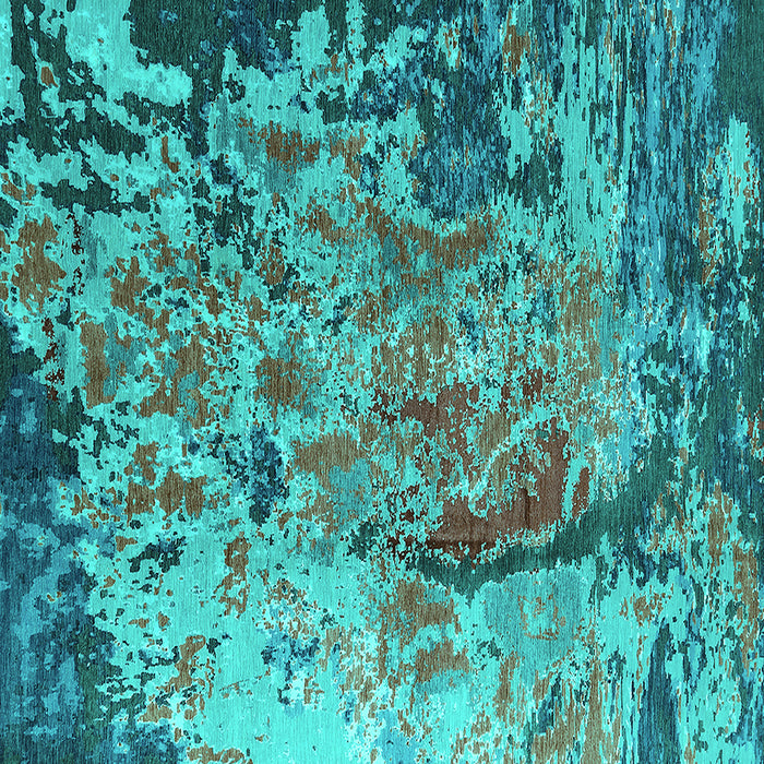 Square Machine Washable Oriental Turquoise Industrial Area Rugs, wshurb1439turq