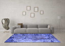Machine Washable Oriental Blue Industrial Rug in a Living Room, wshurb1439blu