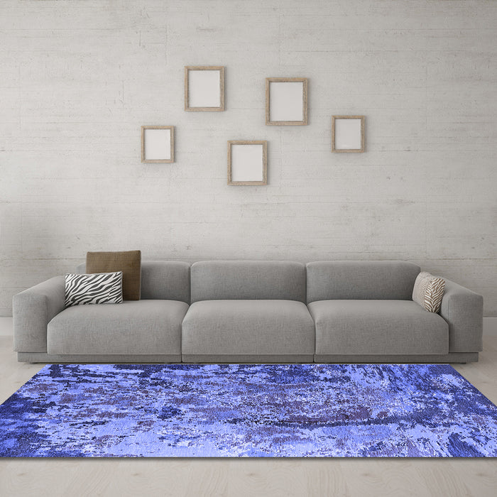 Machine Washable Oriental Blue Industrial Rug in a Living Room, wshurb1439blu