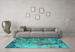 Machine Washable Oriental Turquoise Industrial Area Rugs in a Living Room,, wshurb1439turq