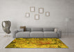 Machine Washable Oriental Yellow Industrial Rug in a Living Room, wshurb1439yw