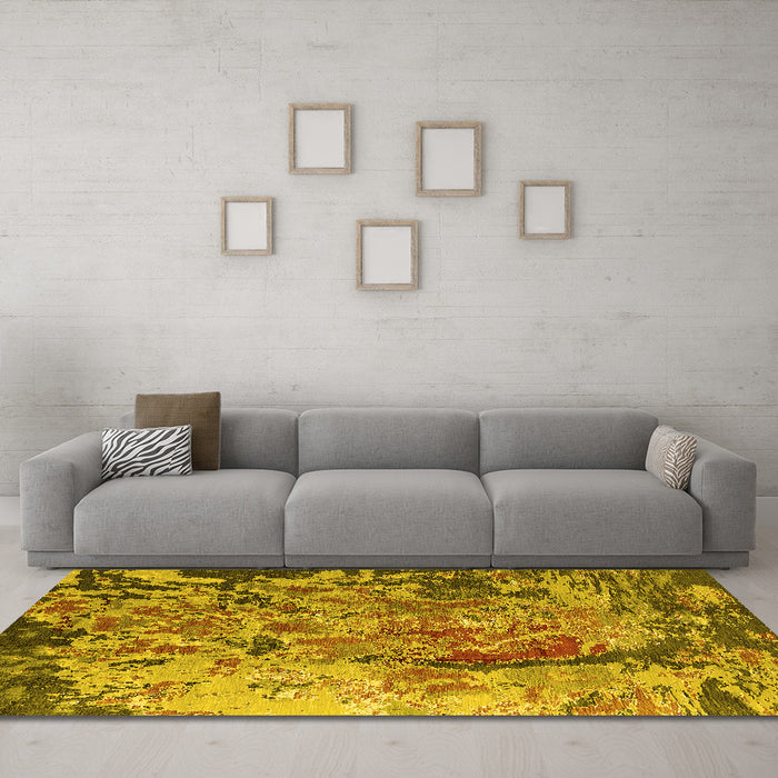 Machine Washable Oriental Yellow Industrial Rug in a Living Room, wshurb1439yw