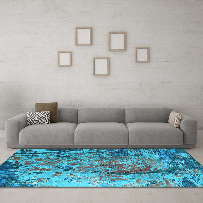 Machine Washable Oriental Light Blue Industrial Rug in a Living Room, wshurb1439lblu