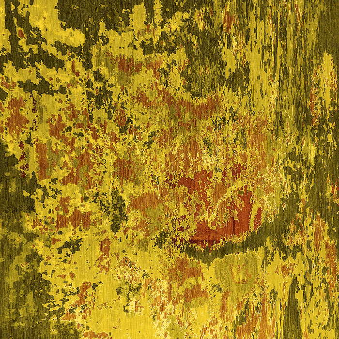 Square Machine Washable Oriental Yellow Industrial Rug, wshurb1439yw