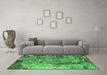 Machine Washable Oriental Emerald Green Industrial Area Rugs in a Living Room,, wshurb1439emgrn