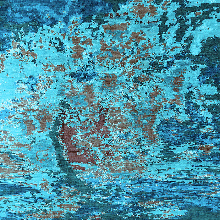 Square Machine Washable Oriental Light Blue Industrial Rug, wshurb1439lblu