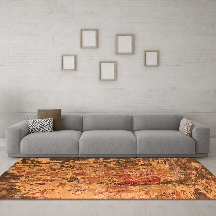 Machine Washable Oriental Orange Industrial Area Rugs in a Living Room, wshurb1439org