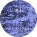 Round Machine Washable Oriental Blue Industrial Rug, wshurb1440blu