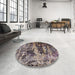 Round Mid-Century Modern Black Oriental Rug in a Office, urb1440