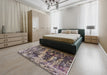 Mid-Century Modern Black Oriental Rug in a Bedroom, urb1440