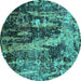 Round Machine Washable Oriental Turquoise Industrial Area Rugs, wshurb1440turq