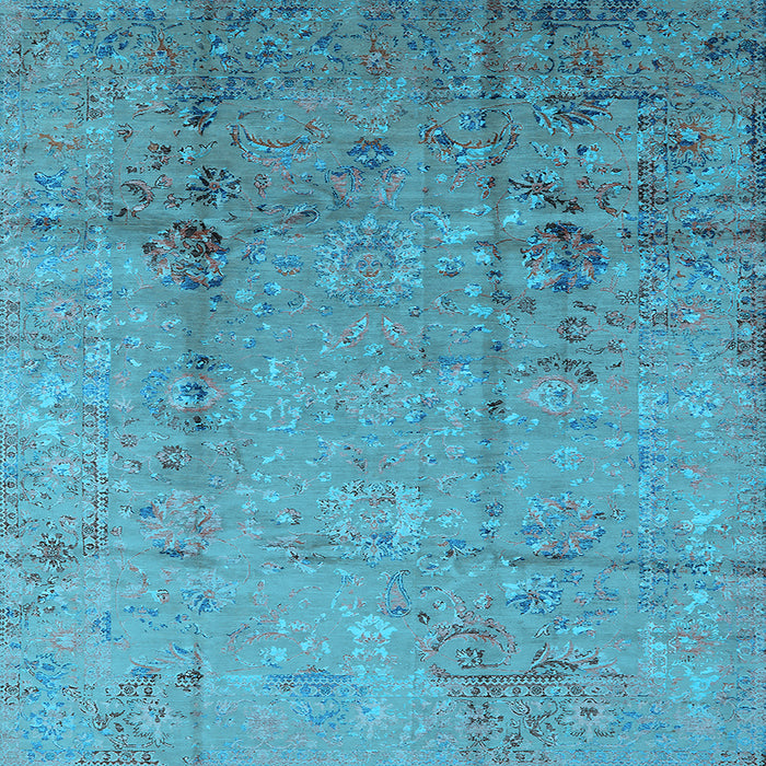 Square Machine Washable Oriental Light Blue Industrial Rug, wshurb1441lblu