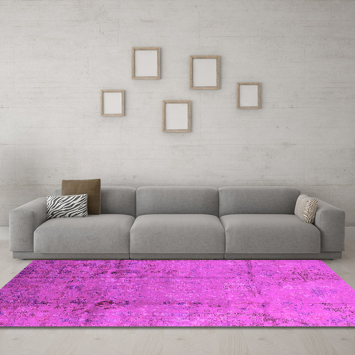 Machine Washable Oriental Pink Industrial Rug in a Living Room, wshurb1441pnk