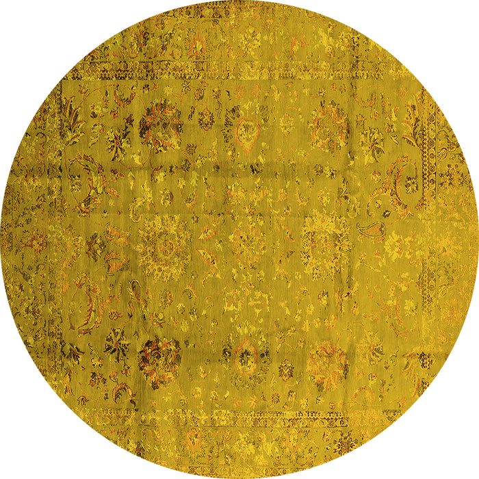 Round Oriental Yellow Industrial Rug, urb1441yw