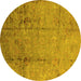 Round Oriental Yellow Industrial Rug, urb1441yw