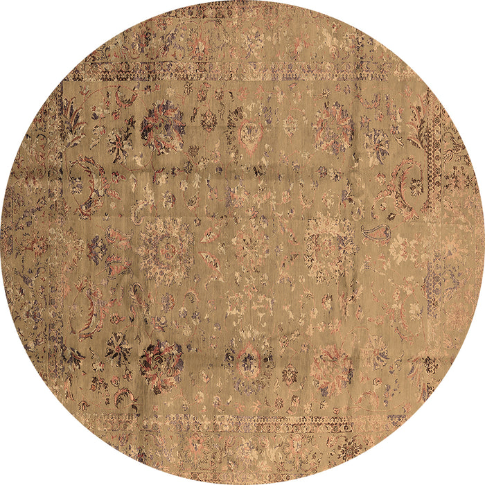 Round Machine Washable Oriental Brown Industrial Rug, wshurb1441brn