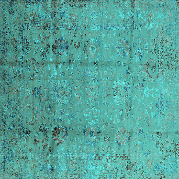 Square Machine Washable Oriental Turquoise Industrial Area Rugs, wshurb1441turq