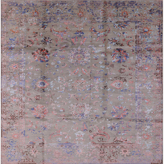 Square Mid-Century Modern Mauve Taupe Purple Oriental Rug, urb1441