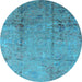 Round Machine Washable Oriental Light Blue Industrial Rug, wshurb1441lblu