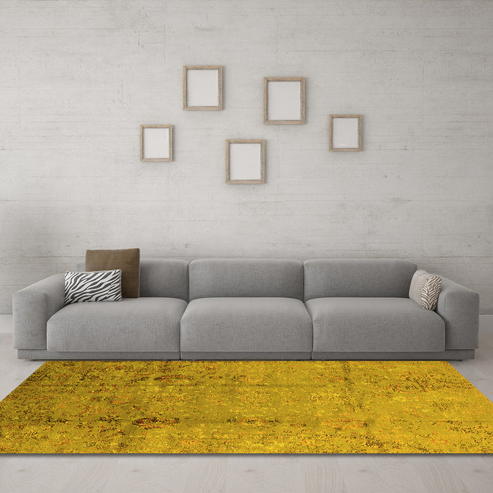 Machine Washable Oriental Yellow Industrial Rug in a Living Room, wshurb1441yw