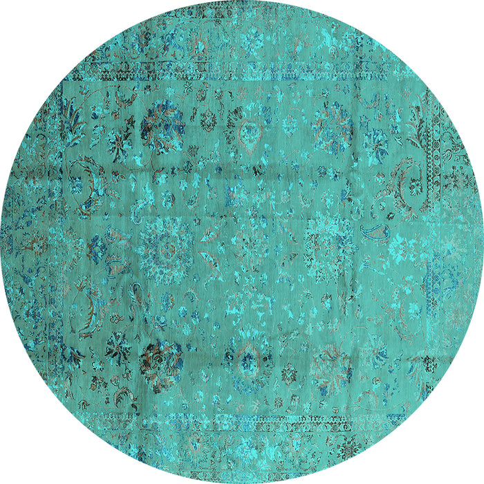 Round Oriental Turquoise Industrial Rug, urb1441turq