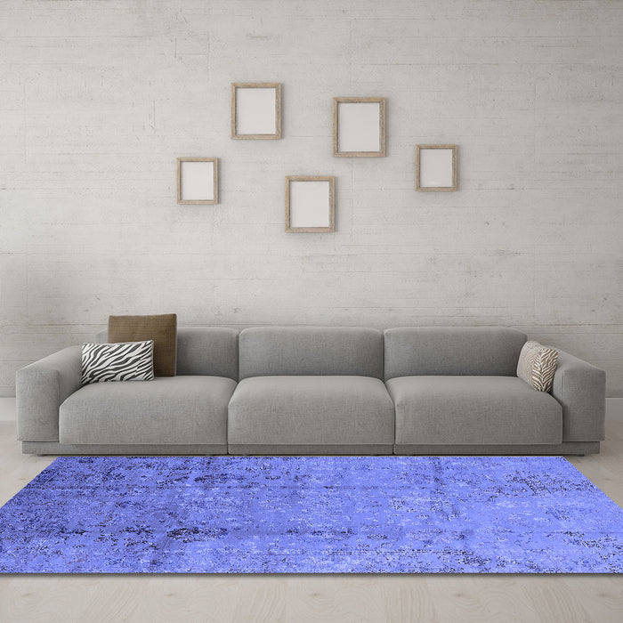 Machine Washable Oriental Blue Industrial Rug in a Living Room, wshurb1441blu