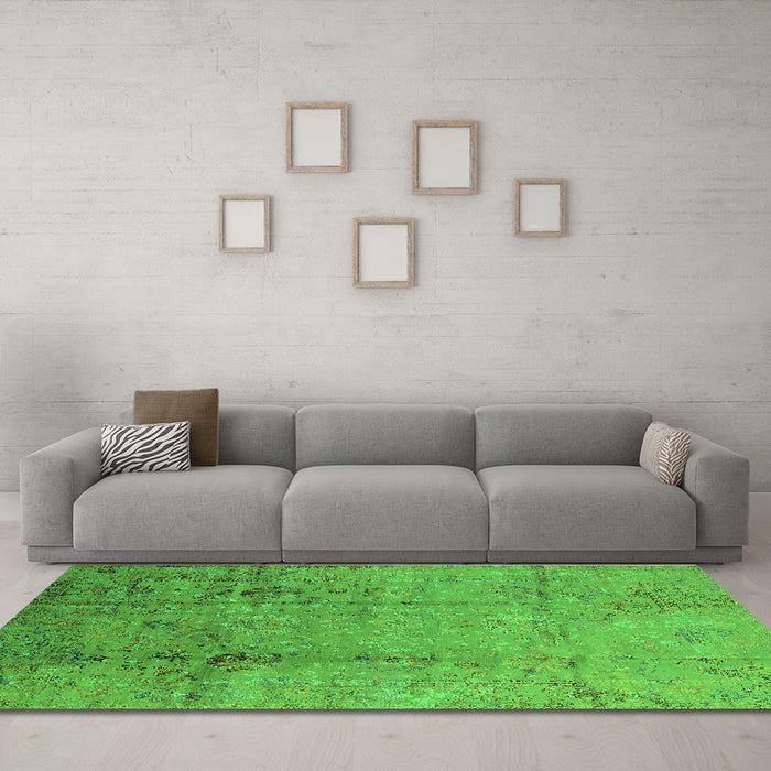 Machine Washable Oriental Green Industrial Area Rugs in a Living Room,, wshurb1441grn